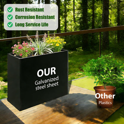 Metal Rectangular Planter, Metal Planter Box, 38" L x 13" W x 30" H Large Heavy Duty Tall Black Planter Box with Drainage Holes and Adjustable Balancing Feet Ideal for Porch, Garden, Patio, Yard