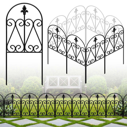 HIHADUUM 24.5in (H) x 10.8ft(L) Decorative Garden Fence, 10 Pack Heavy Duty No Dig Fence for Dogs, Metal Arched Garden Fencing Barrier Outdoor Fencing for Flower Beds, Patio & Yard Decor