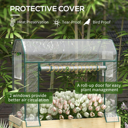 Outsunny Raised Garden Bed with Plastic Greenhouse Cover and Bed Liner, Outdoor Elevated Wood Planter Box for Herbs and Vegetables, Use for Patio, Backyard, Balcony, 45 x 24 x 65 inch, Natural