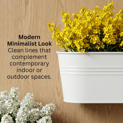 LaLaGreen Wall Planter (9.8 Inch, 6 Pack) White Oval Metal Pot Hanging Decor Flower Railing Fence Pots Mounted Indoor Plant Holder Porch Decorations Drainage Garden Plants Planters Balcony Home Yard