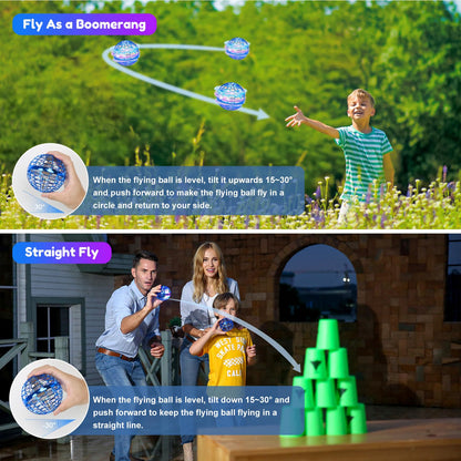 Kidsjoy Fly Orb Hover Ball Floating Boomerang Spinner Drone Balls - Cool Toys Gifts for 6-15 Year Old Boys & Girls (Blue) (Red_01)