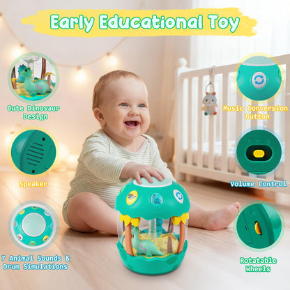 M SANMERSEN Baby Boy Toys 6-12 Months, Dinosaur Rotating Light Up Musical Baby Toys for 0-6 12-18 Months Newborn Infant Crawling Tummy Time Toys, Birthday Easter Gifts for Baby Boys- Green