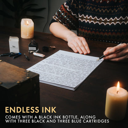 Wordsworth & Black Fountain Pen Set,18K Gilded Medium & Extra Fine Nib,25ML Black Ink Bottle,6 Ink Cartridges,Refill Converter,Gift Box,Smooth Writing Pen [White Rose Gold],Gift Set for Men and Women