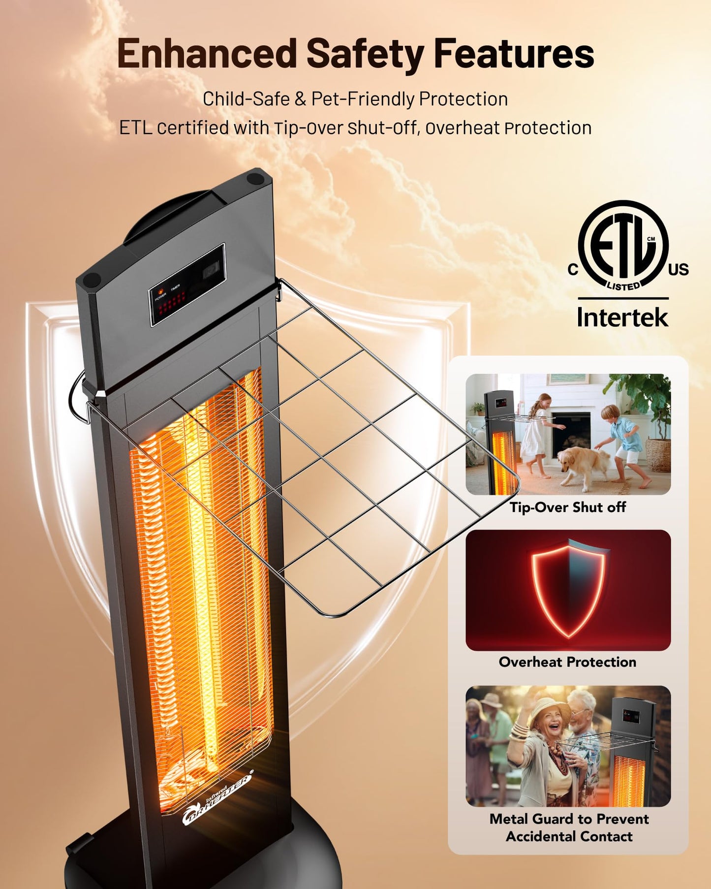 DR. INFRARED HEATER Portable Infrared Indoor and Outdoor Space Heater for Patio, Garage, Commercial & Residential With Remote Control, Space Heater (Freestanding/Ceiling/Mounting), Black