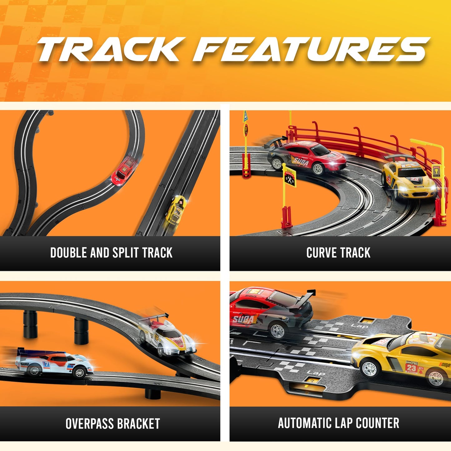 Slot Car Race Track Sets, Slot Cars - Electric Race Car Track Set, 4 High Speed Cars Tracks for Kids, Remote Control Car, Gifts Toys for Boys - 115' Racetrack