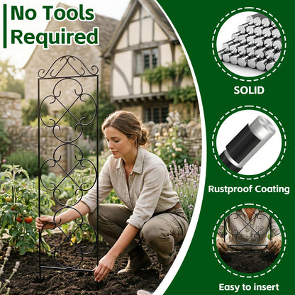 Thealyn Garden Trellis for Climbing Plants, 4 Pack 48" x 12.5" Metal Trellis for Potted Plants, Rust-Resistant Plant Support for Indoor Outdoor Use, for Ivy Clematis Vines Flowers, Black