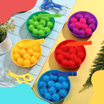 Leitee 71 Pcs Sensory Bin Filler Include 60 Hedge Balls 4 Tweezers 2 Scissors Clips 5 Cups Fine Motor Skills Toys Set for Boys Girls Early Education and Counting Sorting Training(Blue,Classic)