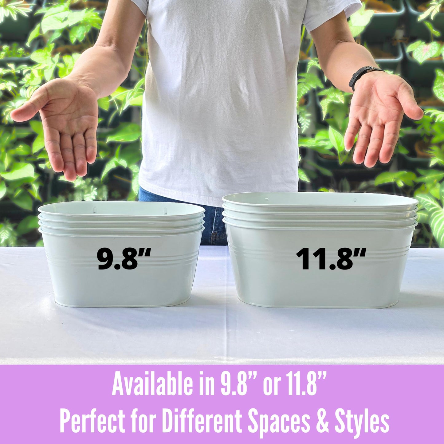 LaLaGreen Wall Planter (9.8 Inch, 6 Pack) White Oval Metal Pot Hanging Decor Flower Railing Fence Pots Mounted Indoor Plant Holder Porch Decorations Drainage Garden Plants Planters Balcony Home Yard