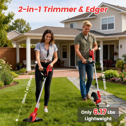 ALSO GO 21V Cordless String Trimmer, 2 * 2.5Ah Battery with Fast Charger, 12'' Weed Wacker with Auto Line Feed, 2-in-1 Weed Eater Battery Powered & Edger Lawn Tool with 10 Lines for Yard & Garden
