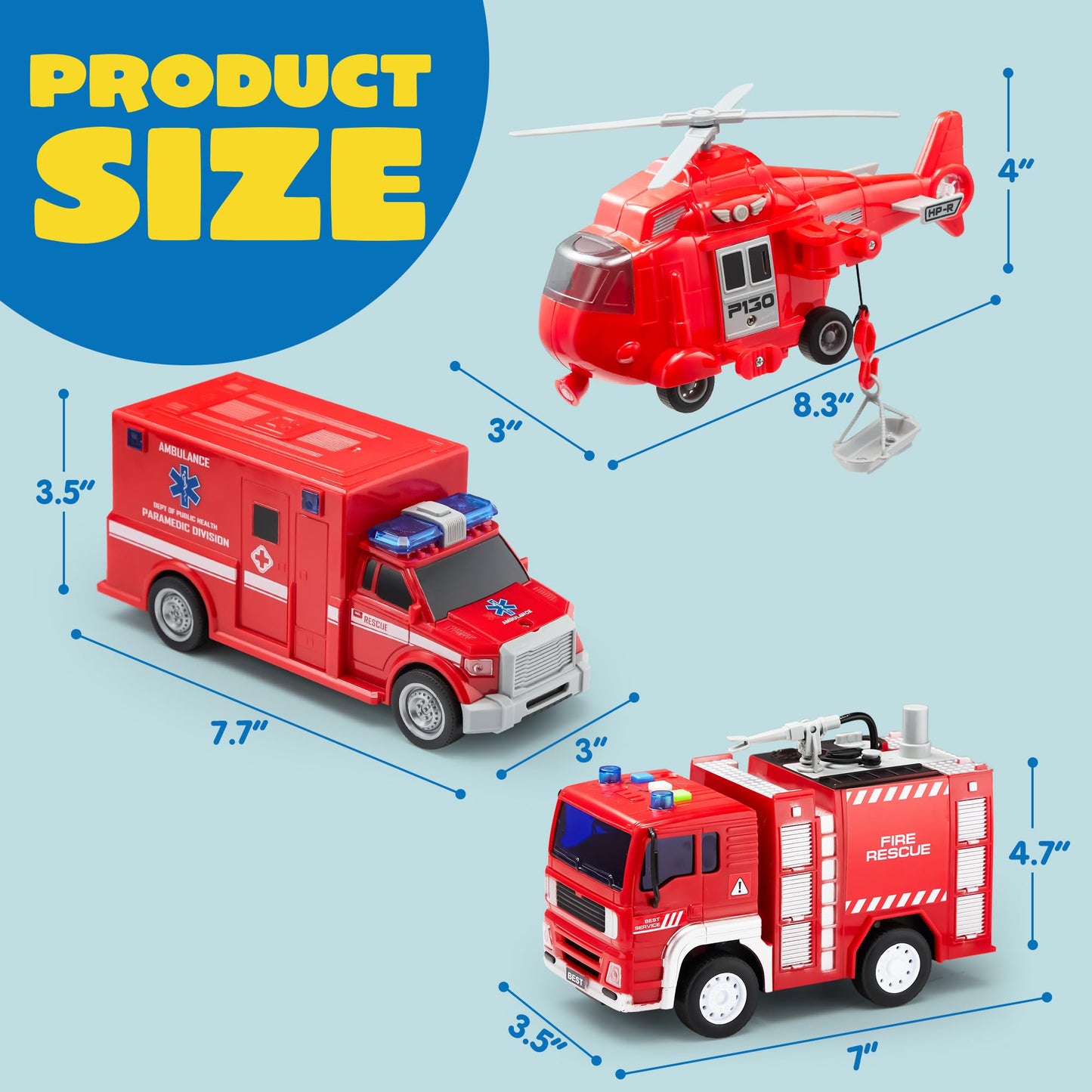 JOYIN Toddler Fire Truck Toys for 3 4 5 6 7 Year Old Boys - Fire Engine, Emergency Vehicle, Kids Firetruck, Friction Powered Car with Lights and Sounds, Birthday Gifts for Boys Girls Age 3-9