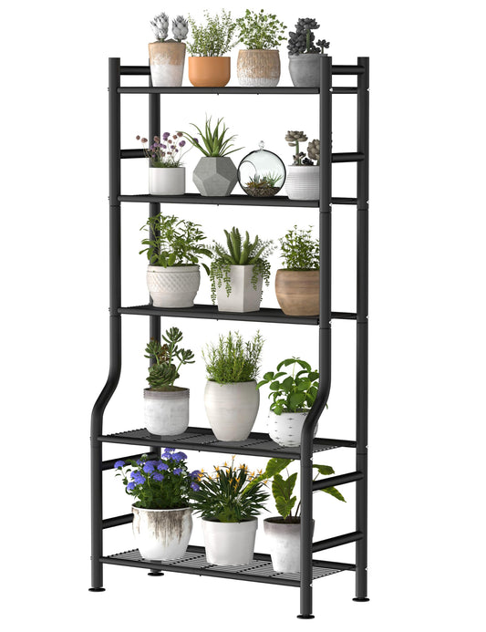 Livilord 5-Tier Plant Stand Indoor Outdoor, 64" Tall Metal Ladder Shelf for Multiple Flower Pot Holder, Waterproof Corner Garden Rack for Balcony Living Room, Black