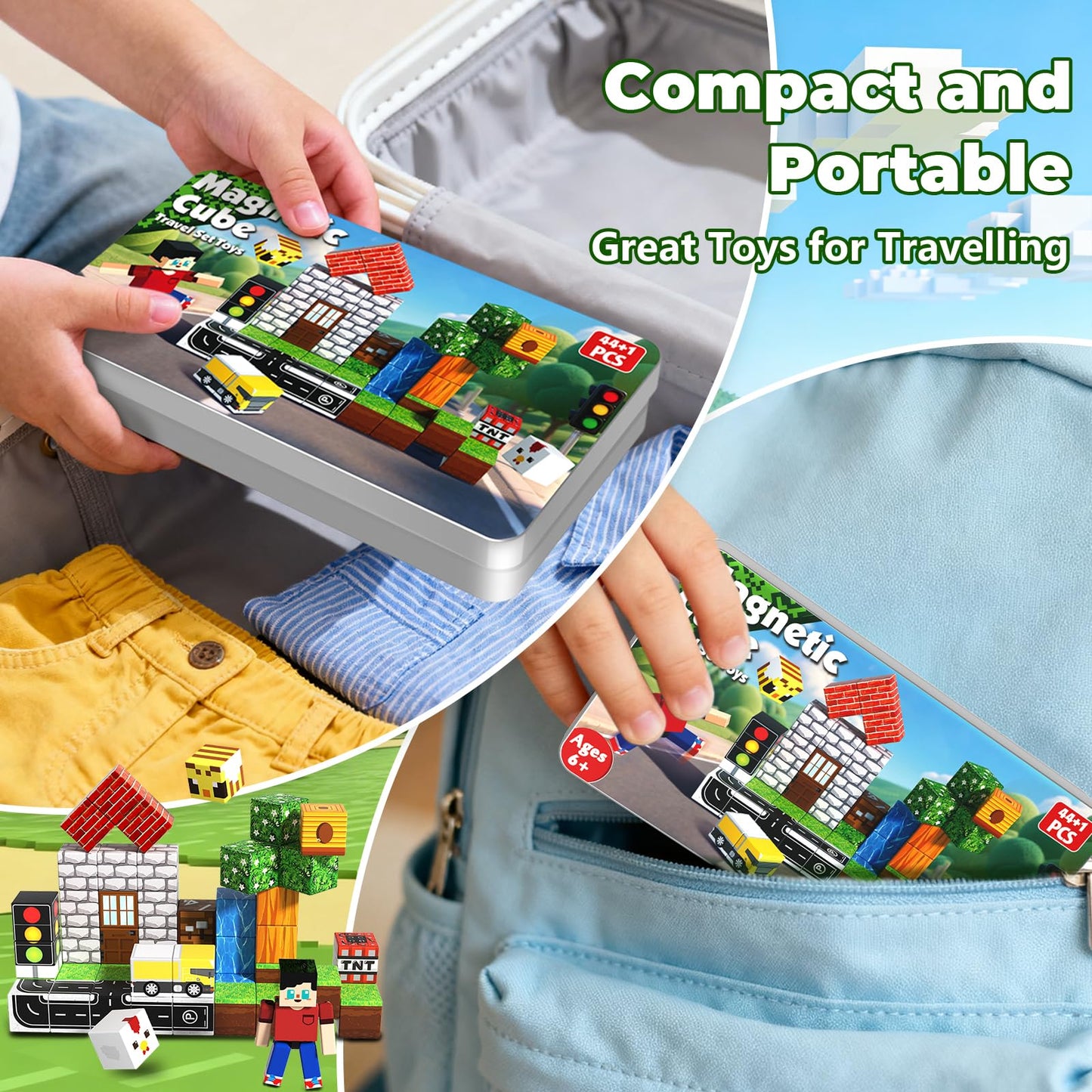 Magnetic Blocks with Magnet Box - 45PCS Magnet Blocks Travel Toys, Magnetic Building Cubes with Portable Storage Box, STEM Learning Set for Kids Ages 6+, Easter Birthday Gifts for Boys Girls