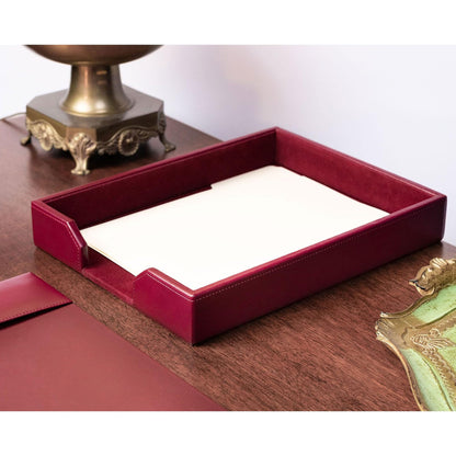 Dacasso Burgundy Bonded Leather Luxury Letter Tray Holder & Paper Organizer for Desk - Executive Desk Decor & Office Organization Essential