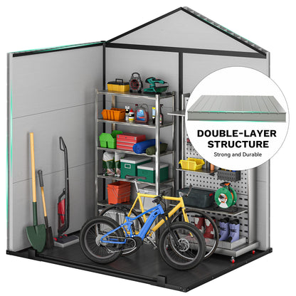DWVO 6x4.4 FT Outdoor Storage Shed, Plastic Garden Tool Shed with 2 Windows, Double-Wall Outside Shed for Lawn Mower, Garden Tool for Backyard, Patio, Lawn