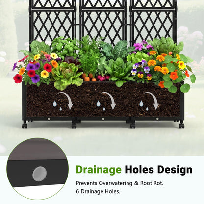 DoCred 63" H Raised Garden Bed Planter Box with Trellis, Floorstanding Vertical Horticulture Planter Box Tomato Cage with Wheels for Vine Climbing Plants, Flowers, Herbs