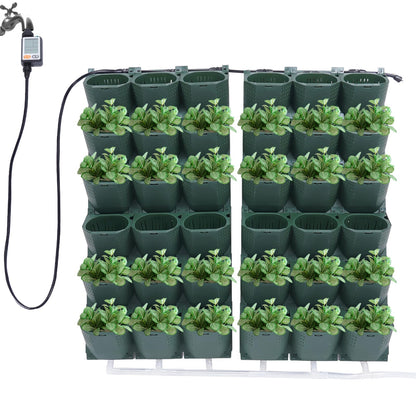 WANLECY Self-Watering Wall-Mounted Planter with Drip System and Timer Indoor/Outdoor Decor, Vertical Wall Planter with 36 Pots for Herbs Vegetables Fruits (Dark Green)