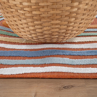 CAMILSON Indoor Outdoor Rug, Orange 8x10 Geometric Arch Striped Area Rugs for Patio and Home Areas, Easy-Cleaning Non-Shedding Living Room, Garden and Deck Washable Outside Carpet (8 x 10)