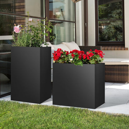 Meyoppm 28"x12"x28" Large Metal Planter Box, Heavy-Duty Rust Resistant Steel Planter with Drainage Hole, Modern Rectangular Planter for Outdoor Indoor Patio Garden Yard (Black)