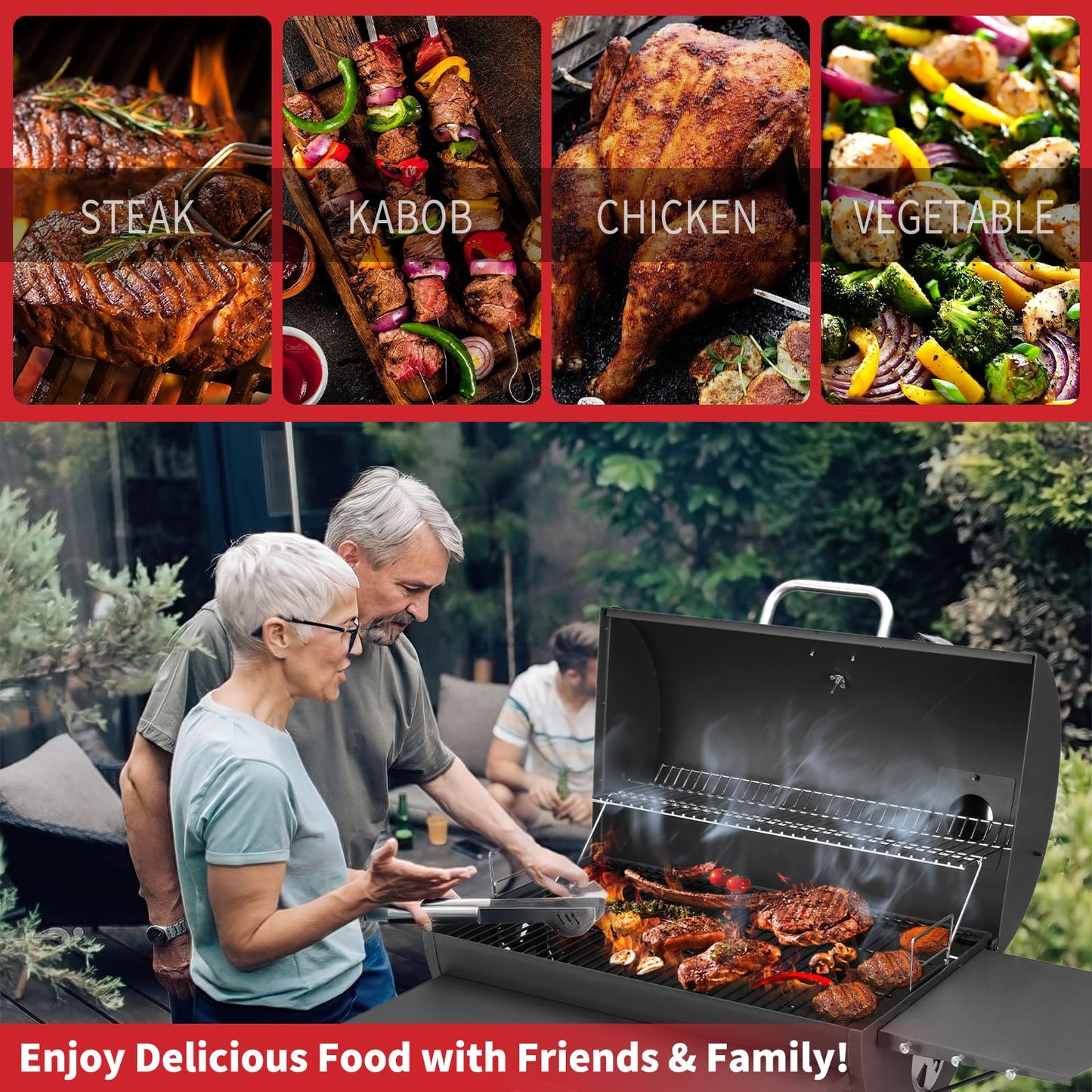 Kendane Barrel Charcoal Grill, Large Charcoal Grills with Side Shelf, Outdoor BBQ Grill,Perfect for Backyard Camping, Patio Parties, and Picnics