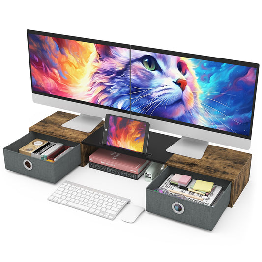 WESTREE Dual Monitor Stand Riser with Two Drawers, Extra Large Storage for 2 Monitors, Desktop Oraganizer Computer,Laptop,Screen,Printer,TV