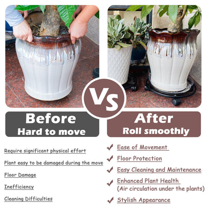 12" Metal Plant Caddy with Wheels 3 Packs Large Rolling Plant Stands Indoor Wheeled Plant Dolly Heavy-duty Planter Mover Roller Base Outdoor Plant Trolley Cart Water-proof, Plant Saucers on Wheels