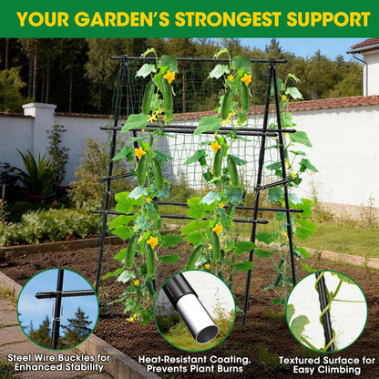 Cucumber Trellis, 31''X47'' A-Frame Cucumber Trellis for Raised Bed with Climbing Net, Metal Garden Trellis for Climbing Plants for Cucumber,Tomato, Grapes and Flowers