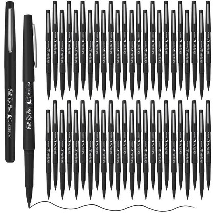 Fuyoooo 50 Pcs Felt Tip Pens Bulk Medium Point 0.7mm Marker Pen Fine Point Felt Fineliner Planner Marker for Journaling, Note Taking, Planner(Black)