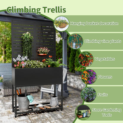 Trygoal Metal Planter Box with Trellis,67" H x35 W Raised Garden Beds with Privacy Screen for Climbing Plants Flower, Elevated Standing Planter Garden Bed with Drainage Holes for Outdoor Patio,Black