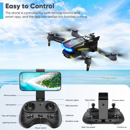 Flymevac Drone with Camera, Dual 720HD, Drone for Kids with Cool Lights, Gestures Control, Vertical Shooting, Waypoint Flight, Gravity Control, 3D Flip, 3-Speeds, Drones for Adults, Beginners, Kids
