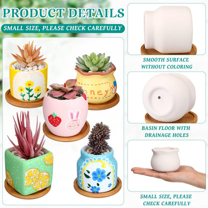 Maxdot 12 Sets 3 Inch DIY Ceramic Succulent Planters Pots to Paint Unpainted Ceramic Paintable Flowerpots Paint Your Own Flower Pot Pottery Painting Craft Kit for Gardening Draw Gifts