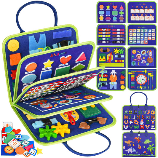 Asten Busy Board Montessori Toys for Toddlers: Busy Book Sensory Board Quiet Books Educational Activity Book for 3 4 5 Year Old Gifts for Boys Girls Kids, Toddler Travel Toys for Airplane Car (Blue)