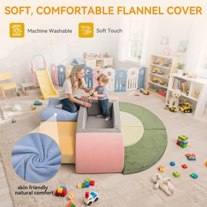 ANGELBECKE Foam Climbing Blocks with Ball Pit for Toddler, 9-Piece Soft Toddlers Climbing Toy Indoor for Kids Crawling, Soft Play Set Playground