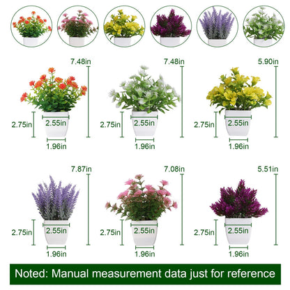 Yoratee 6pcs Artificial Pot Flowers Small Fake Plants with Pot Mini Potted Plants for House Office Tabletop Decoration