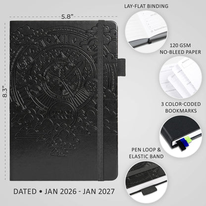Legend Dated Hourly Weekly Planner 2026 – Daily, Monthly & Yearly Agenda with Time Slots – Hardcover Organizer Journal, 5.8x8.3” (Black)