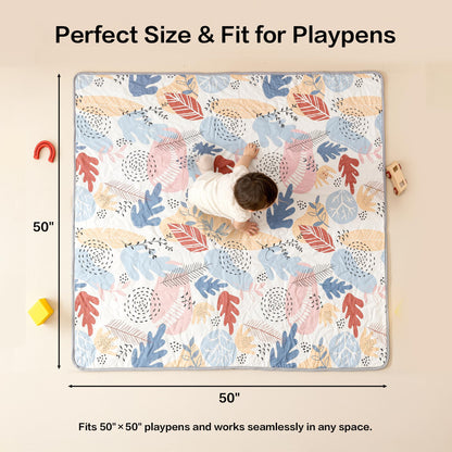 CAPAKIDDO 50"x50" Baby Play Mat, Premium Thicker Foam Floor Mat, Bohemian Non-Slip Playpen Mat for Infants & Toddlers, Foldable Machine Washable Crawling Mat
