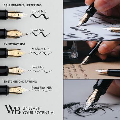 Wordsworth & Black Fountain Pen Set, Medium Nib, Includes 24 Ink Cartridges and Ink Refill Converter, Gift Case, Journaling, Calligraphy, Smooth Writing Pens [Silver Gold], Perfect for Men and Women