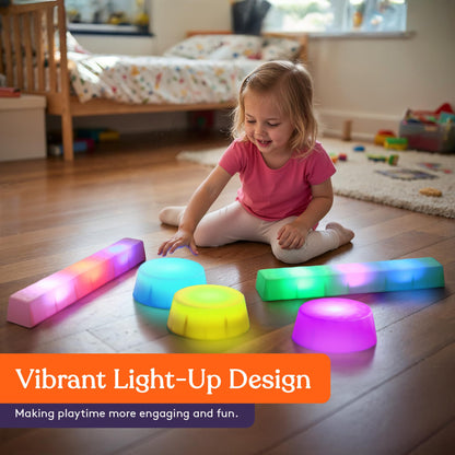 Special Supplies LED Stepping Stones for Kids -Light-Up Balance Blocks- Coordination & Balance for Toddlers & Children- Durable Non-Slip Rubber, Safe Indoor & Outdoor Play (2 Beams + 3 Circles)