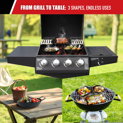 Qetumst Small Non-Stick 3 Piece Grill Basket Set – BBQ Grilling Basket for Vegetables, Seafood & Meat – Heavy Duty Perforated Grill Pan for Charcoal, Gas and Outdoor Grills, Easy to Clean Grilling Accessories