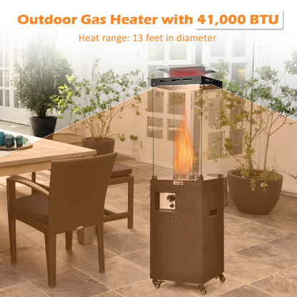 Tangkula 41,000 BTU Propane Patio Heater with Waterproof Cover, Outdoor Heater with Lockable Wheels, Adjustable Feet, Tempered Glass Tube, Suitable for Garden Porch Patio Deck (Black)