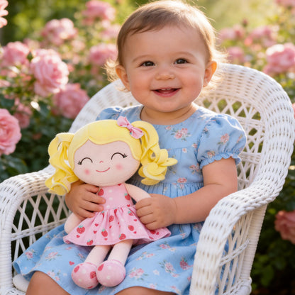 Gloveleya Baby Dolls Soft Snuggly First Baby Girl Gifts Soft Doll for Girls with Strawberry Printed Dress 12inches Fruit Series
