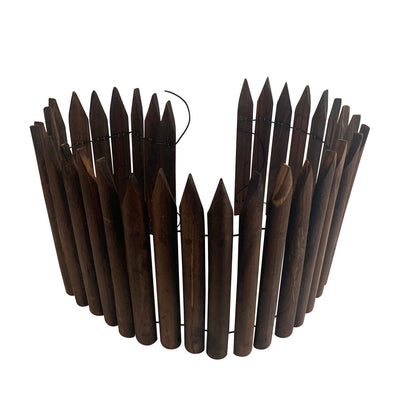 Worth Garden Wooden Short Fence Lawn Edging – Burnt Wood Finish Flexible Garden Border, No Dig Landscape Edging for Flower Beds, Tree Border & Yard – 11.8” H x 42” L