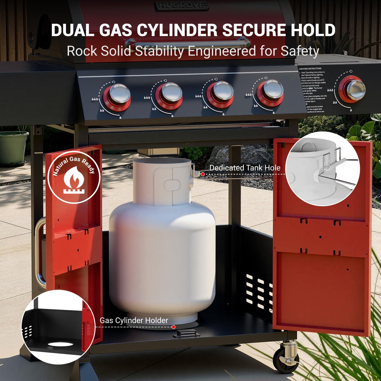 HUGROVE 4 Burner Propane Gas Grill with Side Burner, 601 Sq. In. Cooking Area with Warming Rack 51,000 BTU BBQ Grill with Porcelain-Enameled Cast Iron Grates for Outdoor Cooking