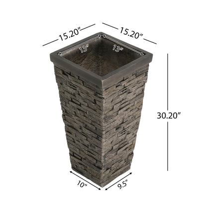 Merax Tall Planter 30 Inch, Outdoor Indoor Square Planter, MGO Stone-Effect Brick Texture, Weather-Resistant Planter with Drainage Hole for Trees, Shrubs, Large Plants, Grey