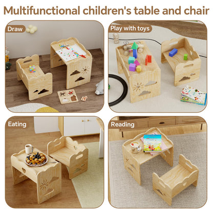 BPMFDTNL Montessori Table and Chair Set -Toddler Table and Chair Set,Wood Toddler Table and Chairs, Weaning Baby Tables Chair Set,1-3 Year Old Kids Ldeal for Mealtime, Learning, and Play