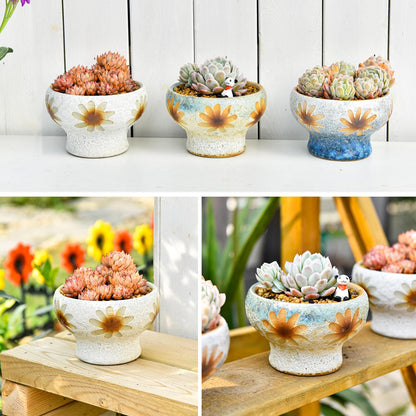 Sungmor Small Succulent Planters Set of 3, Beautiful Hand Crafted Ceramic Plant Pots Cute Cactus Pot, 4.9 Inch Flower Pots for Indoor Plants with Drainage, Desktop Windowsill Home Office Decor Pots