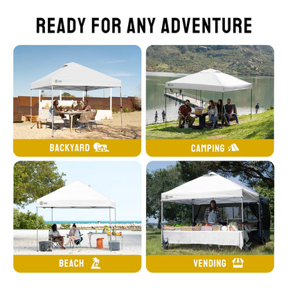 CROWN SHADES 10x10 Pop Up Canopy, Patented Center Lock One Push Tent Canopy, Newly Designed Storage Bag, 8 Stakes, 4 Ropes (10x10, White)