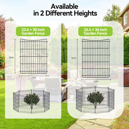 INJOPEXI Garden Fence 12 Panels 23.6ft (L)×30in (H) Decorative Metal Fences with 11 Panels + 1 Gate, No Dig Animal Barrier Fencing Rustproof Wire Temporary Rabbit Dog Fence Border for Outdoor Yard