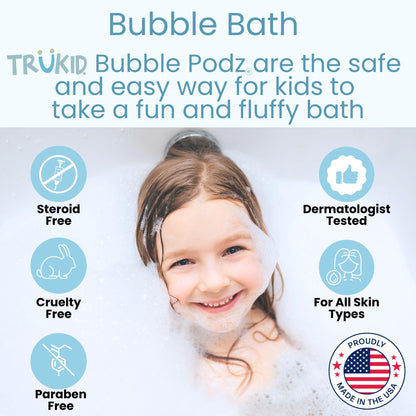 TruKid Bubble Podz Bubble Bath for Kids, Toddlers, & Babies, Tear Free Gentle & Refreshing Bath Bomb for Sensitive Skin with Natural Moisturizers, Non-Toxic, pH Balanced, Vanilla Scent (24 Podz)