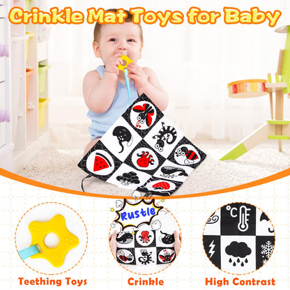High Contrast Baby Toys for Newborn Infant 0-6 Months Montessori Tummy Time Black and White Sensory Crinkle Toys 0-3 3-6 Months Soft Books Carseat Toys for Baby Boys Girls Easter Basket Stuffers Gifts