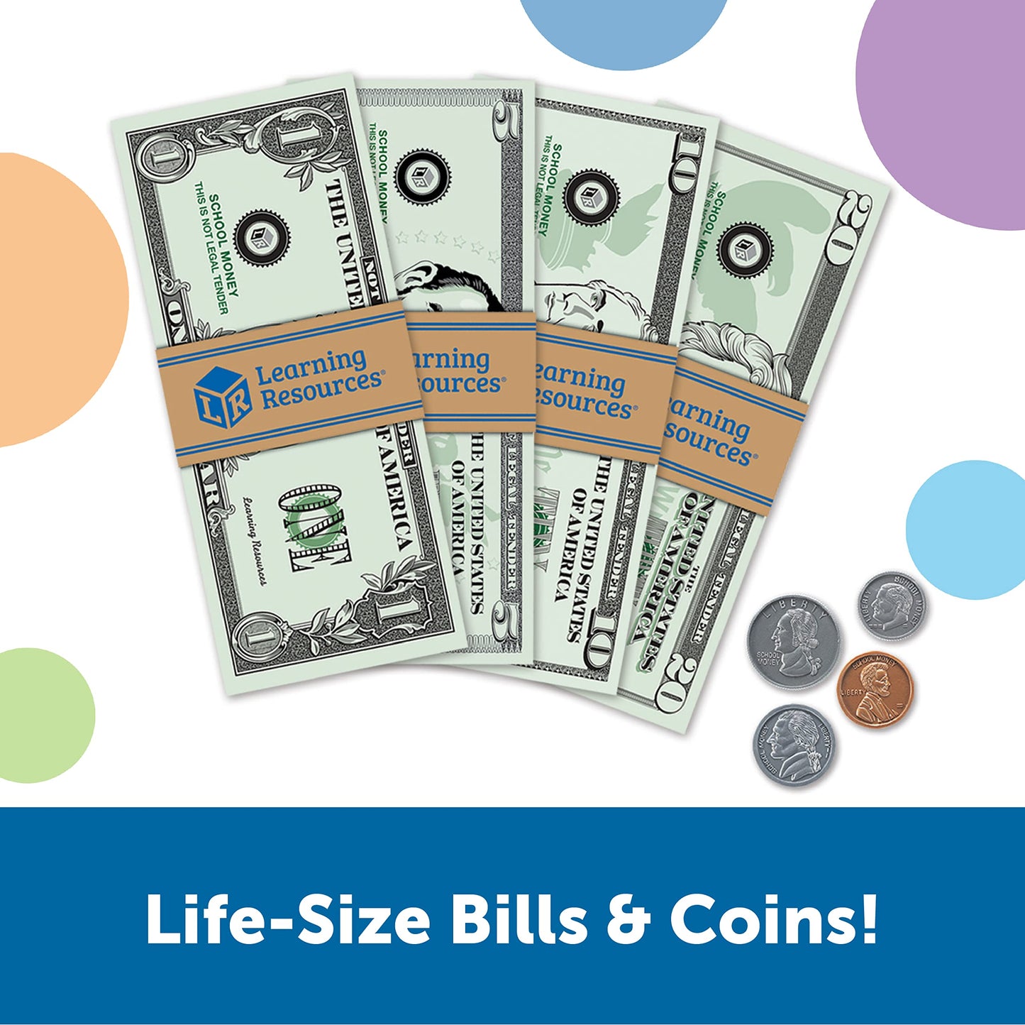 Learning Resources Pretend Play Money - Math Manipulatives For Kids, Kids Bank, Plastic Coins, Cash Register, Toddler , Homeschool Supplies, Fine Motor Skills, Teaching Set Manipulatives